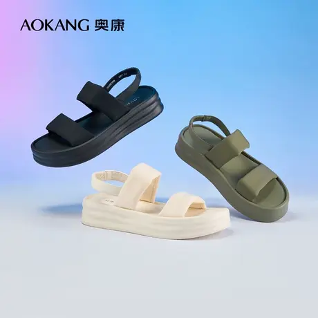 奥康女鞋夏季新款舒适柔软双绑带休闲凉鞋一脚蹬松紧带百搭不累脚图片