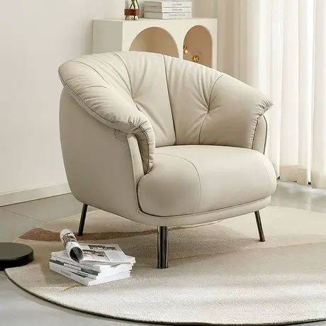 全友102890花瓣真皮单人沙发椅轻奢风阳台小型沙发商品大图