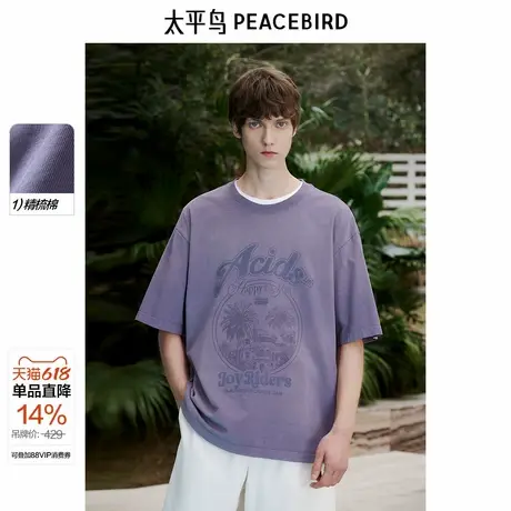 【商场同款】太平鸟男装 潮流美式复古休闲短袖T恤男B2CNF2516 &图片