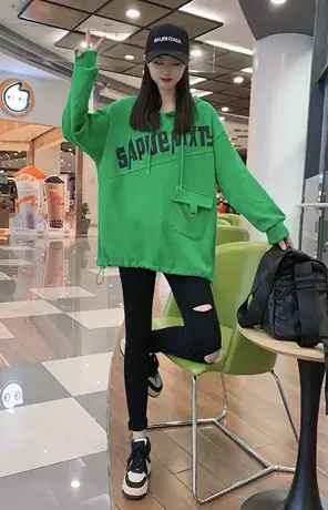 韩风chic字母连帽卫衣女潮ins慵懒风小个子上衣外套春秋装卫衣服商品大图