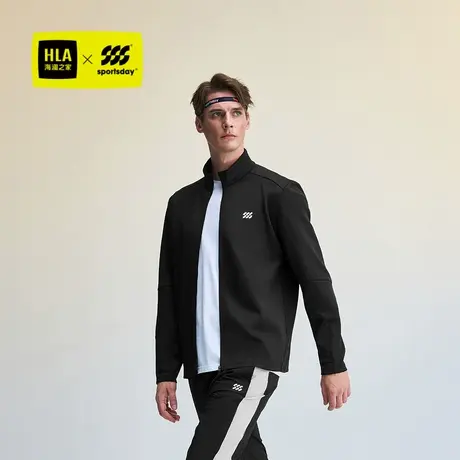 HLA/海澜之家运动sportsday针织上衣25春秋立领印花插肩袖外套男图片