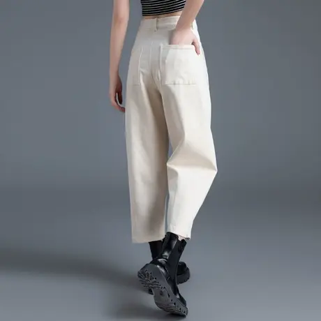 米白色牛仔裤女2023年新款春秋季休闲八分裤九分裤子小个子萝卜裤商品大图