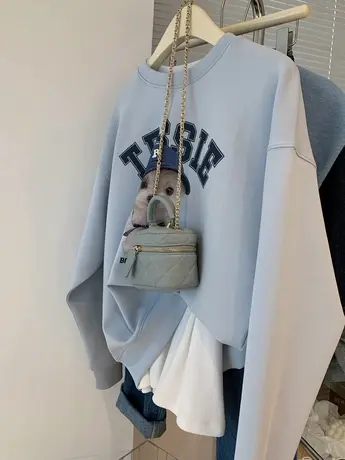 欧货可爱小狗印花圆领卫衣女韩版气质别致慵懒风减龄外套落肩上衣商品大图