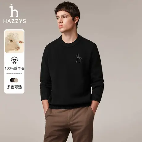 Hazzys哈吉斯男装秋季圆领羊毛衫休闲保暖毛衣男士时尚宽松上衣潮图片