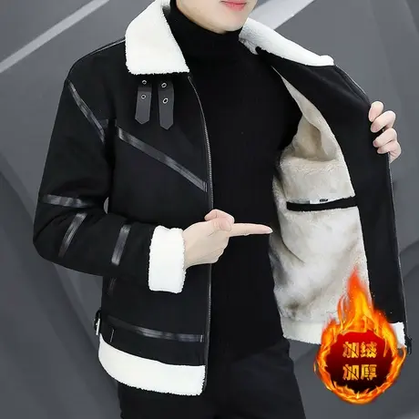 2023新款秋冬季鹿皮绒夹克男加绒加厚羊羔绒棉服痞帅潮流棉衣外套商品大图