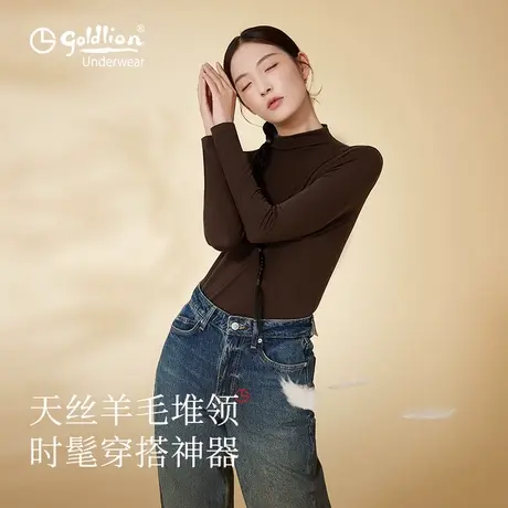 金利来品牌女士保暖上衣2025秋季含绵羊毛半高领秋衣打底显瘦上衣商品大图
