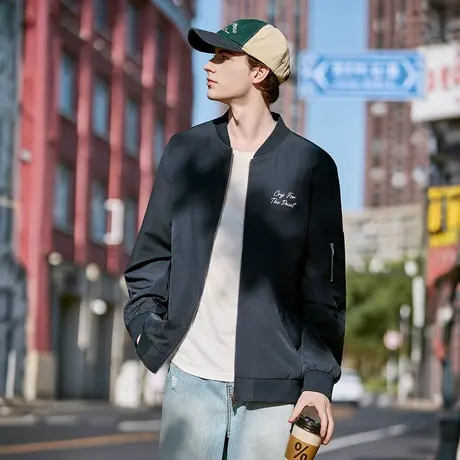 唐狮秋季新款男外套棒球领飞行夹克休闲百搭拉链上衣潮流简约tu商品大图