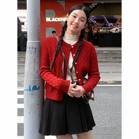 NOW真维斯法式针织毛衣女2025新款秋季设计感百搭学院风开衫外套图片