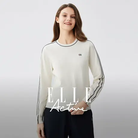 【团】【高弹软糯】ELLE Active户外穿搭休闲长袖上衣白色轻柔针商品大图
