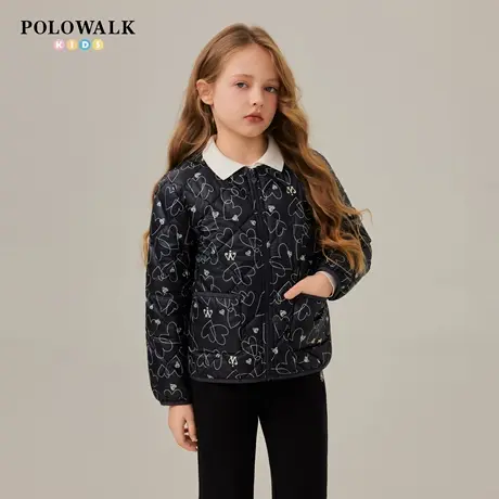 【90白鸭绒】POLOWALK童装女童羽绒服25年秋冬新品印花圆领上衣商品大图