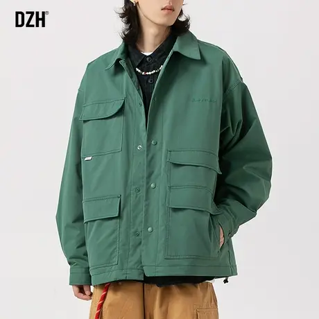 男士绿色工装外套潮牌男高级感轻熟风男装2023新款教练夹克春秋季商品大图