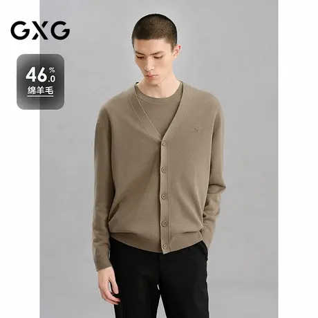 GXG男装 卡其色基础开襟毛衫男针织衫 24年冬G24X304006商品大图