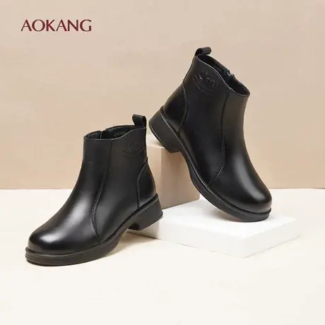 奥康 女鞋2025冬季新款加绒妈妈鞋软底软面切尔西靴保暖棉短靴L图片