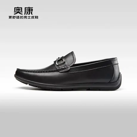 AOKANG奥康春秋季商务休闲时尚豆豆鞋男真皮软底宴会乐福鞋商品大图