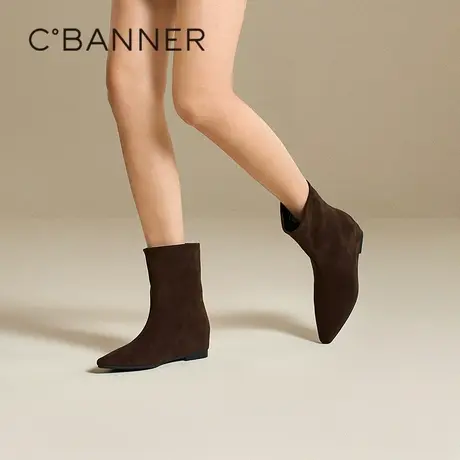 千百度内增高弹力袜靴女冬季尖头瘦瘦靴长短靴图片