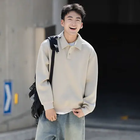 唐狮秋冬季polo领卫衣男士美式宽松翻领休闲风男款上衣外套夹克TD图片