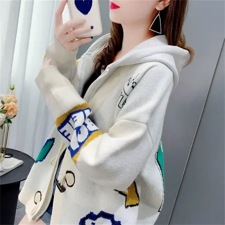 设计感卫衣拼接连帽毛衣外套女秋季2022新款宽松洋气减龄开衫上衣商品大图