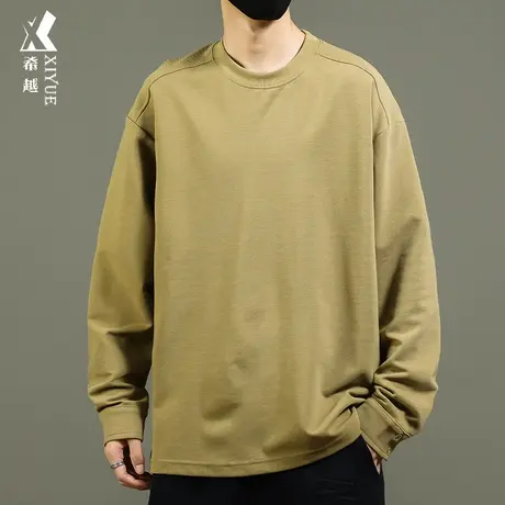 希越云梯布重磅纯色长袖T恤男内搭打底衫秋冬季日系宽松大码体恤图片