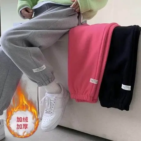 灰色运动裤女秋冬季2023新款小个子宽松显瘦百搭加绒休闲束脚卫裤商品大图