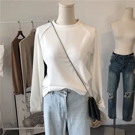 纯色简约德绒保暖打底衫女秋冬内搭加厚长袖T恤韩版修身上衣ins潮商品大图