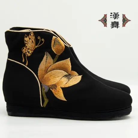 【风吹玉兰】汉舞中国风千层底布鞋原创刺绣女单鞋内增高短靴子商品大图