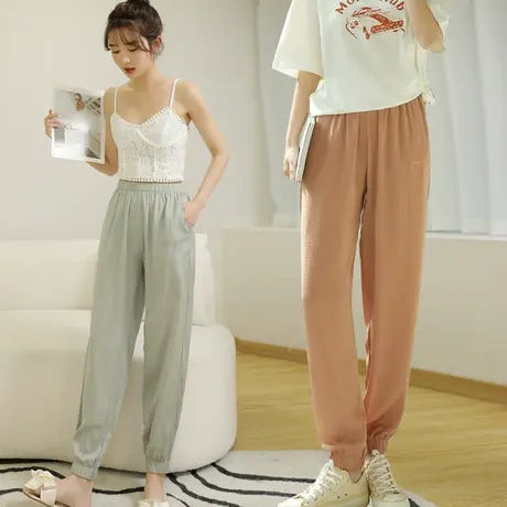 休闲裤夏季女超薄款防蚊裤宽松九分运动垂感ins潮束脚慵懒冰丝裤商品大图