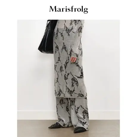 【商场同款】玛丝菲尔2023年秋季新款绵羊毛海鸥提花针织微喇裤商品大图