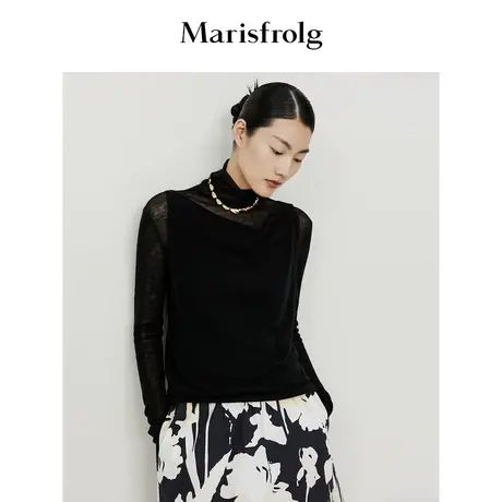 【商场同款】玛丝菲尔夏装新款黑色气质高龄假两件针织衫商品大图