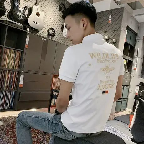 夏季男t恤polo衫短袖翻领修身半袖潮流潮牌体恤刺绣网红百搭快手图片