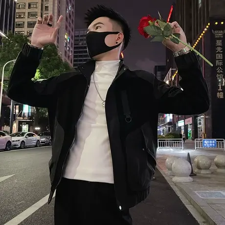 工装外套男秋季2023新款小众拼接设计感ins立领个性青年夹克上衣商品大图