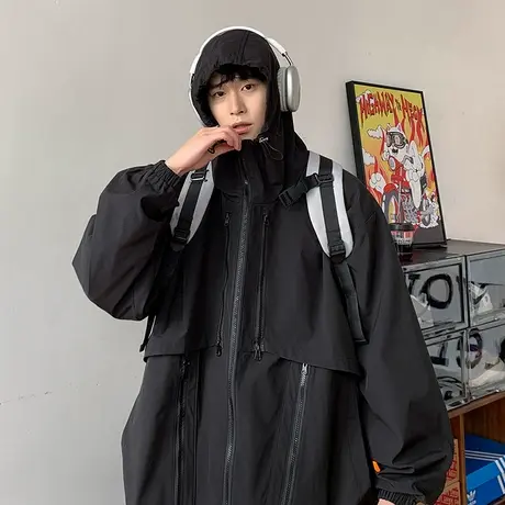 冲锋衣夹克外套男春秋季户外登山服防风开衫潮流工装外套休闲上衣商品大图