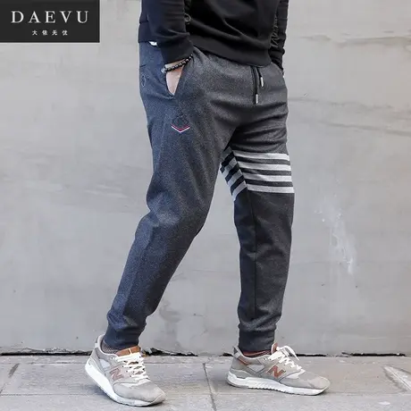 秋冬新款深灰厚料束脚大号弹力潮胖子加肥加大码男士休闲运动裤商品大图