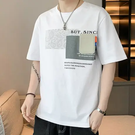 男士短袖t恤夏季潮牌宽松设计感印花半袖上衣休闲贴袋体恤夏装男T商品大图
