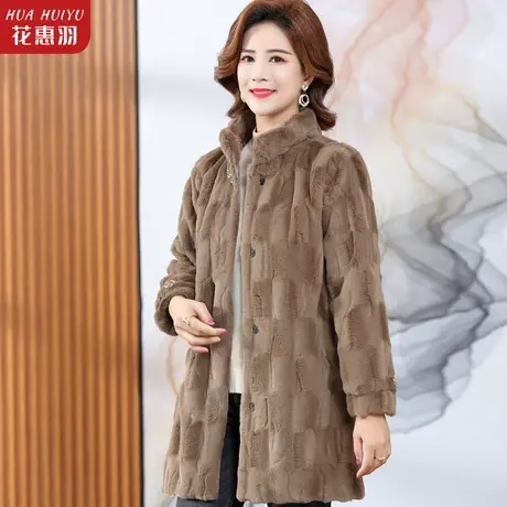 妈妈冬装皮毛一体大衣中长款加棉加厚棉衣中老年女秋冬水貂绒外套图片