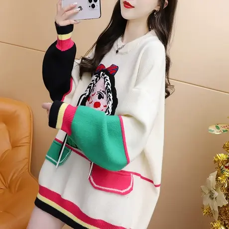 韩版卡通甜美小清新毛衣女2023新款秋冬季洋气减龄宽松设计感上衣商品大图
