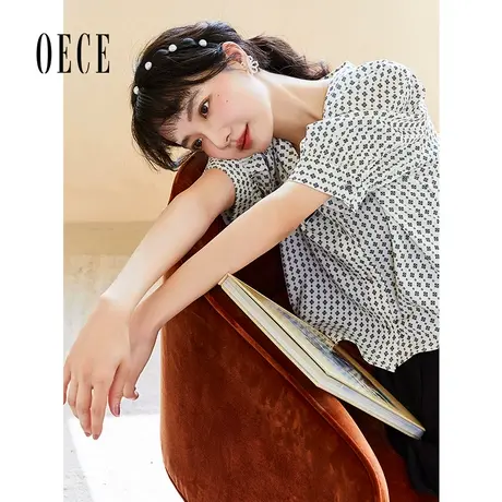 Oece蝴蝶结雪纺衫夏装新款女装早春衬衫文艺碎花减龄短袖上衣商品大图