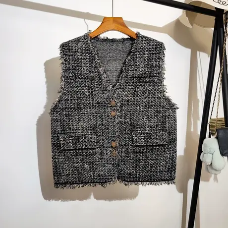 小香风马甲女针织开衫秋冬新款韩版宽松v领叠穿毛衣马夹背心外套图片