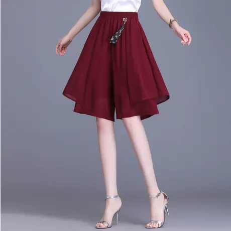 雪纺五分裤阔腿裤女夏季2023新款松紧腰宽松裙裤显瘦休闲裤短裤薄商品大图