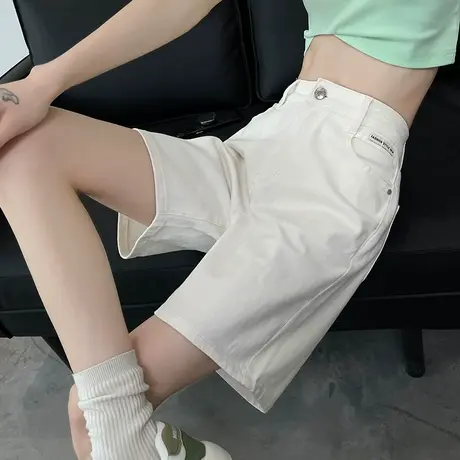白色五分阔腿短裤女2023年夏季薄款高腰显瘦百搭宽松直筒牛仔中裤图片