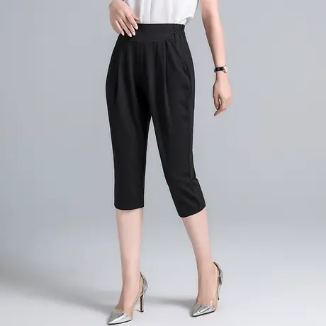 七分裤女夏季薄款大码女裤子高腰宽松哈伦裤黑色弹力休闲百搭中裤商品大图