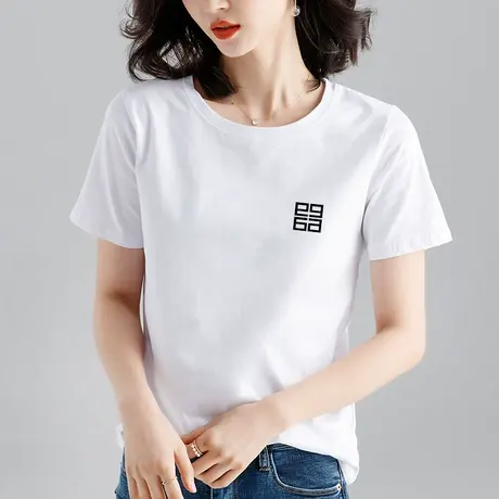 2022夏装新款纯棉短袖t恤女宽松大码体恤学生半袖打底衫白色上衣商品大图