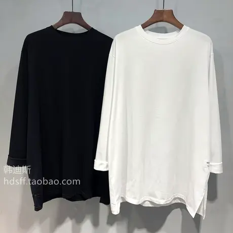 下衣失踪长袖t恤女秋冬2023新款韩版ins潮开叉贴标宽松打底衫上衣图片