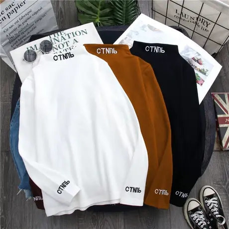 2024新款春秋冬季新款白色内搭洋气半高领打底衫长袖t恤女上衣服商品大图