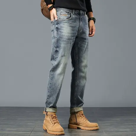 宽松直筒男裤港风潮流男士牛仔裤百搭宽松美式复古潮流宽松牛仔裤商品大图