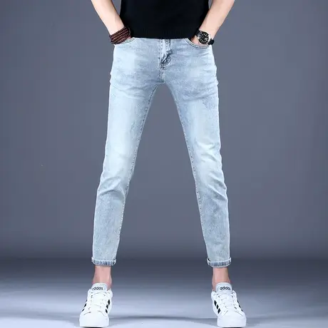 2023秋冬新款九分牛仔裤男款修身小脚裤潮流9分裤子休闲男裤弹力图片