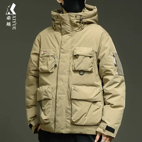 希越户外强防水羽绒服男宽松大码90白鸭绒加厚外套秋冬季连帽棉服商品大图