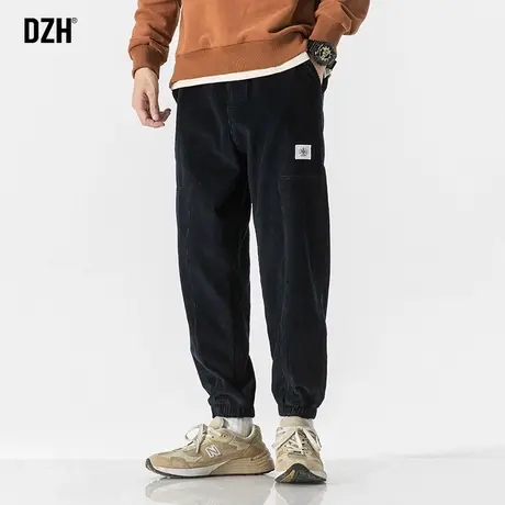 男士黑色灯芯绒裤子男春夏潮牌宽松休闲裤百搭长裤2023新款束脚裤商品大图