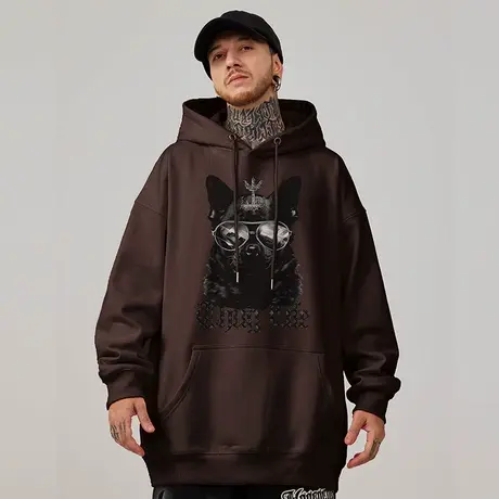 重磅卫衣大码秋冬款连帽加绒美式复古胖子外套男生秋冬潮牌宽松男图片