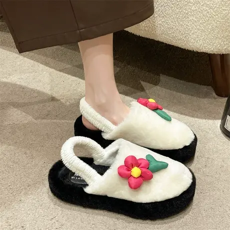 包头半拖鞋女外穿2023年早秋新款超火小众家居百搭毛毛鞋松糕棉拖图片
