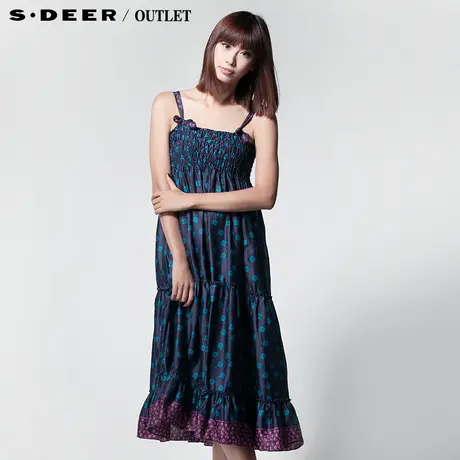 sdeer圣迪奥2014新款夏装女装宽松韩版纯棉吊带大摆连衣裙3281223图片